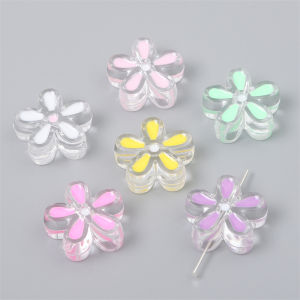 4-10pcs 24mm Handmade Acrylic Transparent Oil Dripping Flower Beads for Necklace Bracelet Keychain DIY Jewelry Making