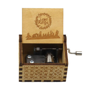 Antique Carved Music Box Hand Cranked Wooden Musical Christmas Birthday Gift Home Decoration