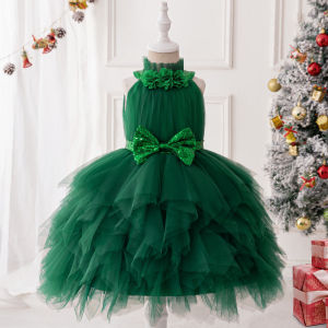 Elegant Sequins Bow Christmas Girls Party Dress Fluffy Birthday Wedding Princess Dresses for Girl Children Evening Prom Costumes