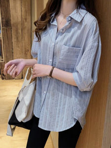 plus Size Womens Striped Shirt Loose Short Sleeve T-Shirt Base Layer Top Korean Style Commute Pattern Summer Fashion