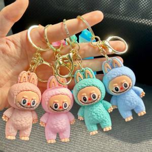 New Labubu Keychain Car Key Doll Monster Rabbit Cute Couple Lamb Keychain Cartoon Accessories Keychain Luggage Jewelry