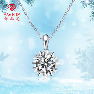 18K Gold Moissanite Necklace Snowflake Pendant Female 925 Silver Simple Japanese and Korean Imitation Diamond Clavicle Chain 50 Points 1 Karat