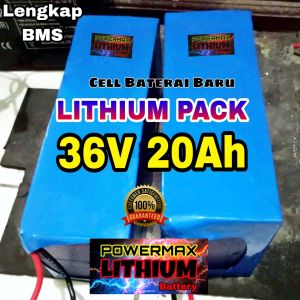 LITHIUM PACK 36V 20Ah LENGKAP BMS  POWERMAX Aki Sepeda Listrik Litium Selis Yuma Goda Uwinfly Richey Sunrace dll 36 Volt 20 Ampere Amper A Baterai