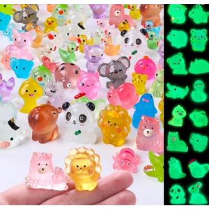 50 PCS Luminous Mini Resin Animals 50 Styles Miniatures Glow in The Dark Tiny Little Figures to Hide Small Duck Figures