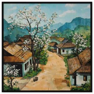Tranh phong cảnh làng quê mùa xuân. Tranh treo tường dán tường sơn dầu canvas trang trí. CGI-2035