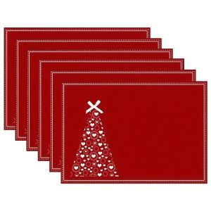 Bộ Thảm Trải Bàn Giáng Sinh VIKAMA - Bộ Thảm Trải Bàn Thiết Kế Hình Cây Thông Noel Màu Đỏ Dành Cho Bữa Tiệc Ngày Lễ Trang Trí Nhà Cửa Có Sẵn Các Tùy Chọn 4/6/8/10 Món