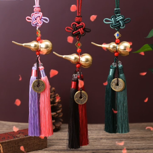 【Pure Copper Gold Border Knot Five Emperors Money】【纯铜 金边结 五帝钱】桃木 白玉 一体镇宅 天然 葫芦 Emperor Coin Fengshui Natural Jade Gourd