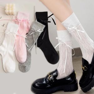 Women Ballet Bow Ribbon Bowknot Socks for Girls Bandage Cute Long Stocking Lolita Sweet Girls Black White Sox JK Japanese Kawaii