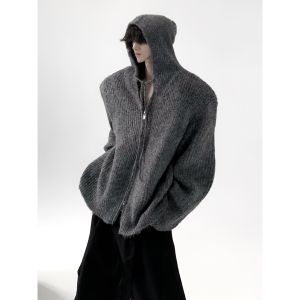 เสื้อสเวตเตอร์คอกลมแขนยาวทรงหลวมสำหรับผู้ชาย สีเทา ทรงหลวม สไตล์ลำลอง ผ้าผสม เสื้อคลุมกันหนาวแบบสวมหัว