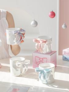 Creative Ceramic Mug with Butterfly Knot Pink Girl Style Adult Beverage Utensils Handmade Craft Pure Color Gift Box Packaging