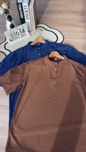 ZEKE A0053 Polo Stand Collar Button Shirt Mens Half Sleeve Loose Plain barong tagalog for men modern Tops