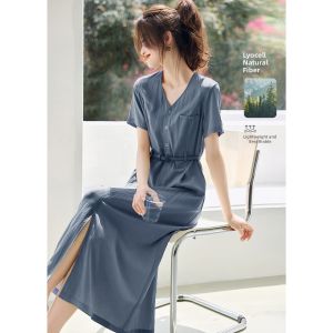 MOHANYIMEI | Stylish High-Quality Spring Dress V-Neck Slimming Short Sleeve