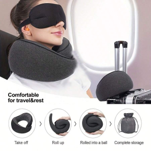 1pc Travel Pillow Pure Memory Foam Neck Pillow Comfortable & Breathable Cover Machine Washable Airplane Travel Kit With Luxur