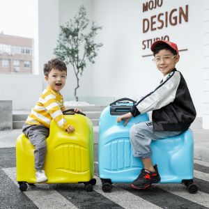 DaTu Childrens Travel Suitcase Hard Shell Cartoon Design with Seat Feature Four-Way Rotating Wheels Zipper Closure for Boys And Girls