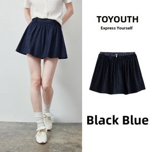 Toyouth | Summer New Style Black and Blue Double Color Spliced A-Line Mini Skirt