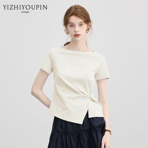 Off-Shoulder Irregular Twisted Slim Fit T-Shirt