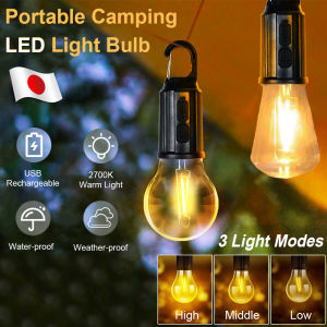 Portable Camping Light Bulb Type-C Rechargeable LED Lamp 3 Lighting Modes Emergency Light Outdoor Hanging Camping Lamp with Hook Camping Essentials Lanterns Waterproof Vintage Ambience Light Bulbs for Emergency Hiking Fishing BackpackingPower Outages