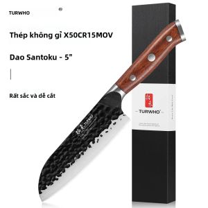TURWHO 5-inch Dao Santoku Nhật Bản X50Cr15MoV Thép Không Gỉ Thân Thiện Với Môi Trường Nhà Bếp Tiện Ích Dao Đầu Bếp Để Cắt Thịt Trái Cây Dụng Cụ Nấu Ăn Chuyên Nghiệp