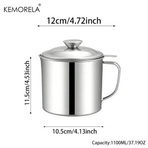 Stainless Steel Filter Oiler Set 1.1/1.3L with Lid & Strainer High Temperature Resistant Fat Separator for Cooking Oil Filter