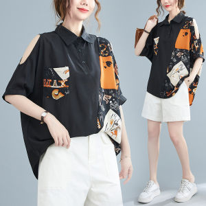 Doodle Print Doll Shirt Womens Loose Fit Short Sleeve Top Summer 2025 Commute Style Artistic Batwing Sleeve Regular Length