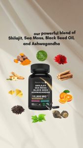 NATURES VIGOR Herbal Energy & Wellness Capsules – Shilajit Sea Moss Black Seed Oil & Ashwagandha for Immunity Energy & Mental Clarity