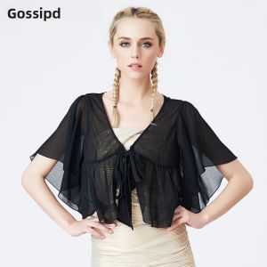 GOSSIP.D | Summer Short Sleeve Shawl Skirted Cloak Lightweight Air Conditioning Open Cardigan Womens Style V-neck Bell Sleeve Polyester