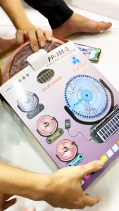 Đài FM Kèm Quạt Mini năng lượng mặt trời FP 356S có đèn led kết nối đa dạng  làm quà tặng ông bà cha mẹ