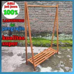 STAND HANGER BAJU PREMIUM KAYU JATI JAWA Stand Hanger Gawang 150CM Gantungan Baju Stand Hanger Baju Minimalis gantungan baju standing hanger dobel rak serbaguna tempat rak sepatu rak tas gantungan tas gantungan tas hanger pakaian
