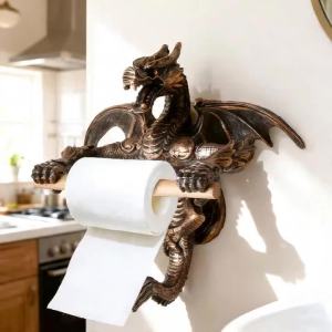 Retro Dragon-Shaped Tissue Holder Bathroom & Kitchen Toilet Paper Holder Creative Tissue Storage Rack Wall Decor Dragon Ornament