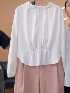 French Lace Shirt Women Early Spring plus Size Slimming Fashionable Long Sleeve Shirt Unique Beautiful Small Shirt