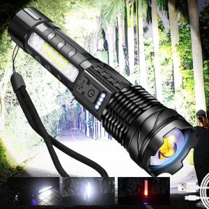 Đèn Pin LED COB 30W 1000 Lumens Đèn Cầm Tay Có Thể Sạc Lại Có Thể Phóng To Với Màn Hình Hiển Thị Nguồn Đèn Pin Chống Nước Để Cắm Trại Câu Cá