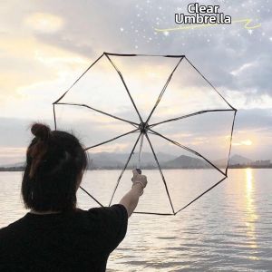 Transparent Fresh Unique Design Couples Umbrella 3-Fold
