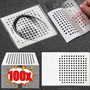 สติกเกอร์กันตัวกรองปิดกั้น10*10ซม. 100ชิ้นสติกเกอร์ตาข่ายดักผมแบบใช้แล้วทิ้งฝาปิดช่องระบายน้ำตัวบล็อกซิงค์ห้องน้ำในครัว