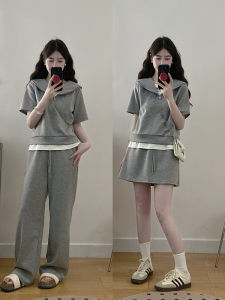 Bộ Đồ Hai Mảnh Thường Ngày Cỡ Lớn Mùa Hè Tay Ngắn Che Mỡ Giảm Béo Quần Áo Công Sở Thời Trang Cho Nữ