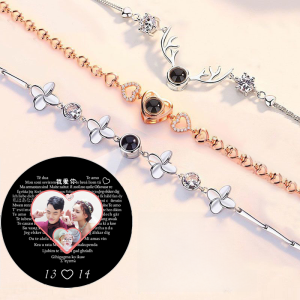 Love You Projection Bracelet Luxury Engraved Color Photo Womens Pure Silver Valentines Day Gift Fashionable Jewelry