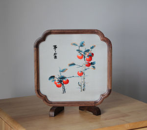 Double-Sided Handmade Embroidery Walnut Wooden Screen Wind Gift for Moving House Meetings Suzhou Embroidery Regional Folk Art