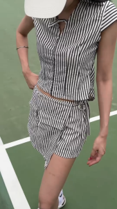 Peonyy.petal PF25 set - ชุดเซ็ทแขนสั้นลายสวย พร้อมกางเกงและผ้าผูกเอว ซื้อแยกเสื้อกางเกงได้