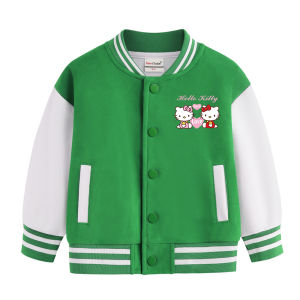 Katie Cat Cartoon Print Girls Baseball Jacket Kindergarten Childrens Wear Autumn Top Trendy Korean Style Casual Outerwear