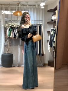 American Retro High Waist Wide Leg Jeans Skirt Womens Spring Summer New Loose Slimming Straight Floor-Length Pants