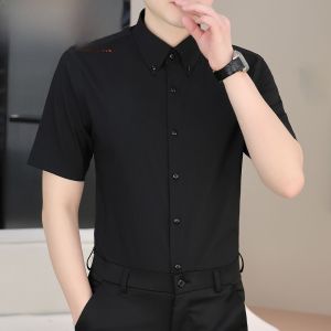HENGYUANXIANG | High-End Mens Short-Sleeve Ice Silk Casual Shirt Thin Half Sleeve Striped Business Casual Shirt For Summer By Hongyuanxiang