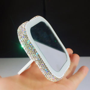Portable Mini Diamond Embedded Makeup Mirror Handheld Office Rechargeable LED Lighted Night Lamp Personal Grooming Tool