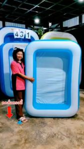 D Kids สระน้ําเป่าลม ทรงสี่เหลี่ยมลายปลา ขนาด180*140*60 ซม.