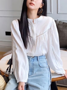 QINGNAER | Áo Sơ Mi Dập Nếp Ren Thêu Elegance và Ngọt Ngào