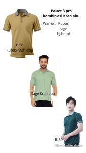 (promo) paket 3 pcs kaos kerah polos/lengan pendek/kombinasi kerah abu