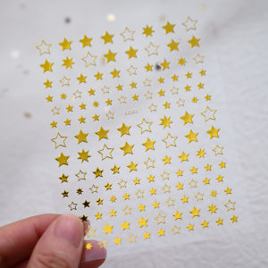1Pcs 5D Luxury Hollow Celebrity Nail Stickers Silver Black Gold-plated Star Adhesive Nail Decal Hollow Pentagram Manicure Slider