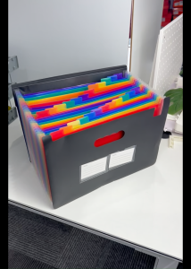 Long Expanding File Folder with Lid 25 Pocket Paper Document Organizer Storage Box Desktop Organizer Office Supplies