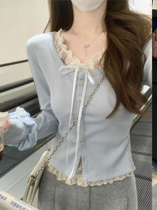 Áo Thun Dài Tay Ren Phong Cách Hàn Quốc Mới Thu 2025 Dành Cho Nữ Áo Thun Dáng Ôm Cổ Tròn Tay Dài Áo Thun Thường Ngày