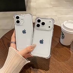 Luxury Transparent Airbag Bumper Shockproof Case for iPhone 16 15 14 17 Pro Max Air Plus 12 13 11 Acrylic Clear Ultra Slim Cover