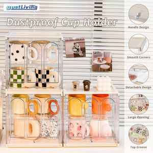 JustLiving 1PC 2Tier Compartment Breakroom Coffee Condiment Organizer Tea Condiment Organizer Cups Storage Box Kitchen Multifunction Cup Drainer Cup Holder Kitchen Shelf Cup Storage Box with Cover Dustproof Box