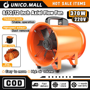8/10/12 Inch Industrial Ventilation Fan Strong Air Ventilator Blower Fan Portable Industrial Heavy Duty Duct Exhaust Fan Powerful Cylinder Ventilation Fan（Orange ）